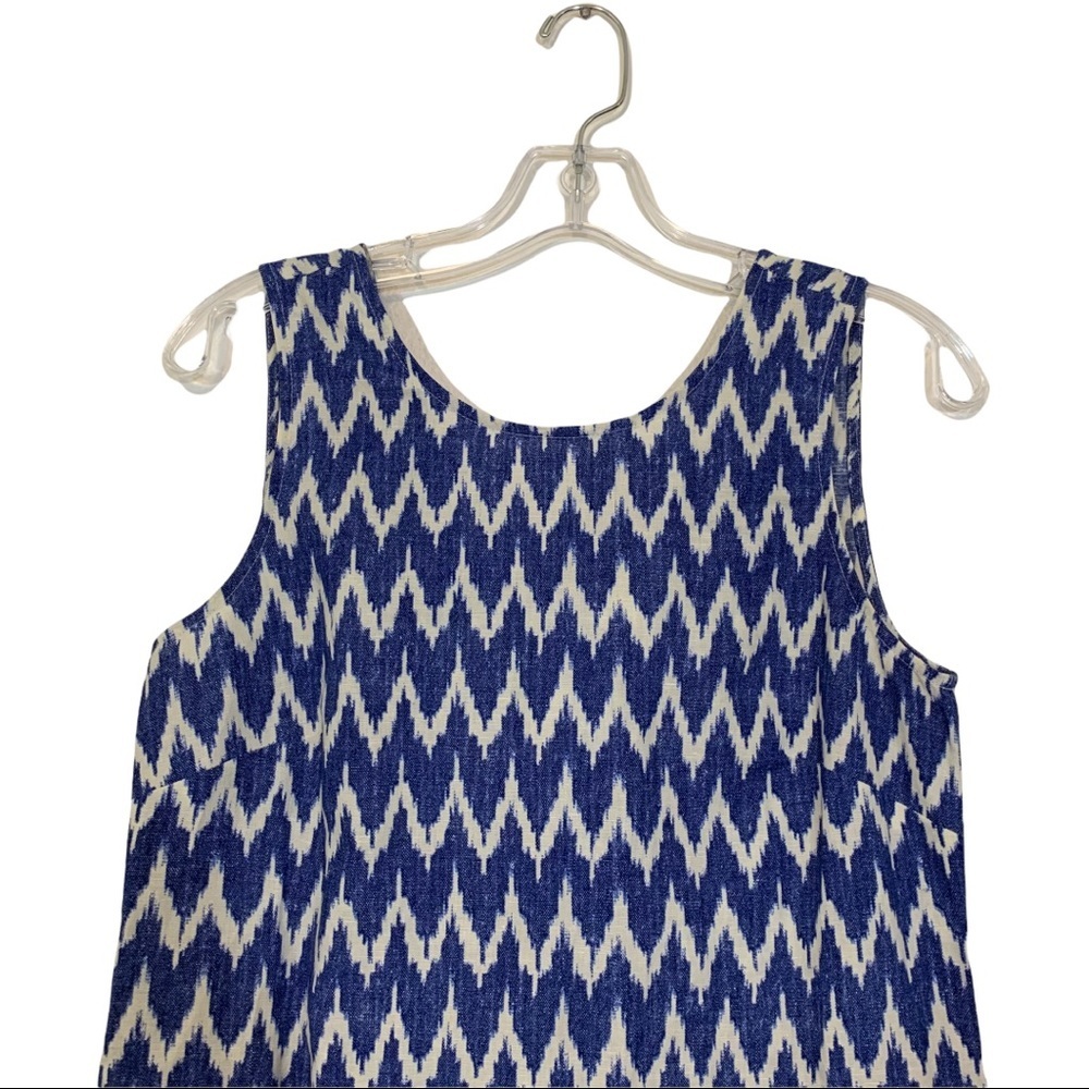 J Crew Factory Dress Back Bow Sleeveless Blue White Chevron XS - Picture 3 of 13